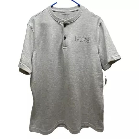 Michael Kors Men's Short Sleeve Henley T-shirt Size Large Athletic Heather NWT - Picture 1 of 10